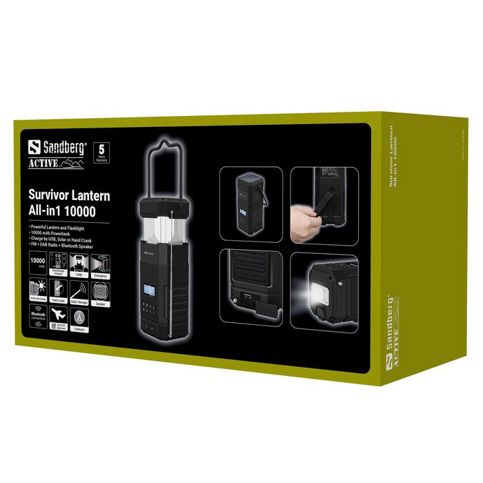 Sandberg Survivor Lantern All-in-1 10000 Linterna Powerbank Altavoz Bluetooth Radio DAB/FM Panel Solar Manivela IPx5 Sandberg Survivor Lantern All-in-1 10000 Linterna Powerbank Altavoz Bluetooth Radio DAB/FM Panel Solar Manivela IPx5