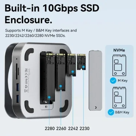 Vention Docking Station THI 10 en 1 para Mac Mini con Puerto SSD M.2 NVMe, 4x USB 3.2, USB-C, DisplayPort 4K, Lector de Tarjetas - THIHAG
