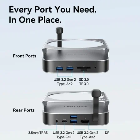 Vention Docking Station THI 10 en 1 para Mac Mini con Puerto SSD M.2 NVMe, 4x USB 3.2, USB-C, DisplayPort 4K, Lector de Tarjetas - THIHAG