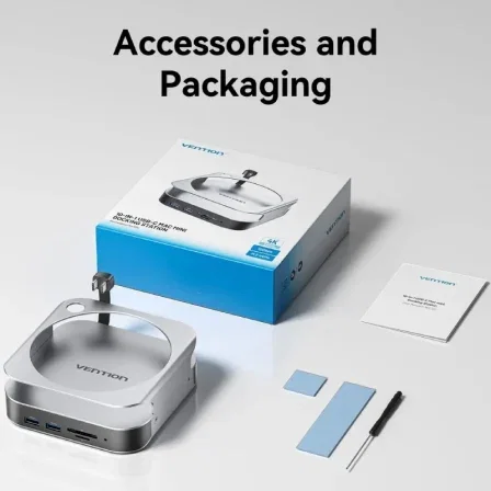 Vention Docking Station THI 10 en 1 para Mac Mini con Puerto SSD M.2 NVMe, 4x USB 3.2, USB-C, DisplayPort 4K, Lector de Tarjetas - THIHAG