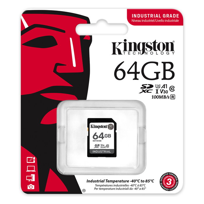 Kingston XC Industrial Tarjeta SDXC 64GB UHS-I Clase 10 Clase 3 V30 A1 -40C to 85C retail
