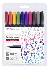 TOMBOW Rotulador Caligrafía Fudenosuke Punta Dura Estuche de 10