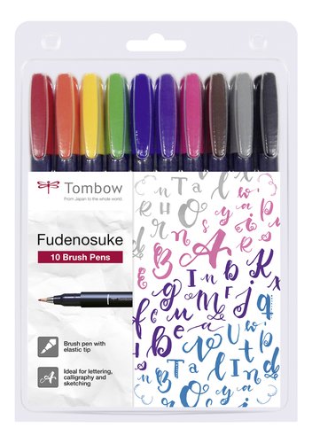 TOMBOW Rotulador Caligrafía Fudenosuke Punta Dura Estuche de 10 TOMBOW Rotulador Caligrafía Fudenosuke Punta Dura Estuche de 10