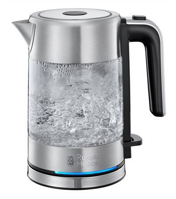 Russell Hobbs 24191-70 Hervidor de Vidrio Compact Home, Acero Inoxidable y Luz Indicadora Azul