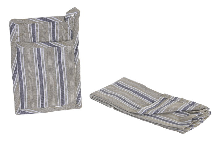 DKD Home Decor Set de 2 Paños de Algodón y Agarrador Gris