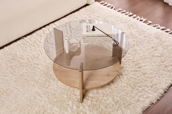Nordure Mesa de Café Sapphire Oak, Fume 75x40x75 cm Cristal Templado y Melamina