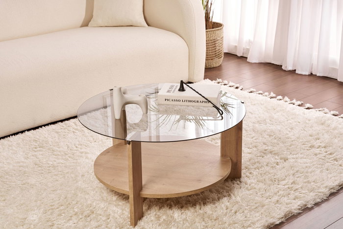 Nordure Mesa de Café Sapphire Oak, Fume 75x40x75 cm Cristal Templado y Melamina