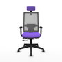 Silla de oficina Horna con mecanismo Sincro/Traslack tapizada con Tela color Lila y malla color Gris. Equipada con lumbar 1D, Brazos 1D, Cabecero 2D y Ruedas 65 mm parqué