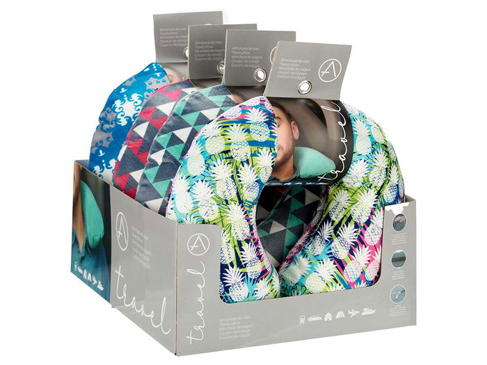 Arte Regal Cojin de Cuello Viaje con Memoria de Forma, Decorados Surtidos, Estampado Abstracto, Dimensiones 31x10.5x27.4 cm (Set de 16)