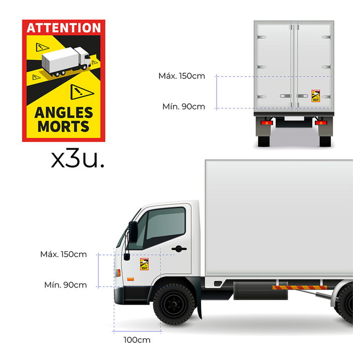 Edm Pack 3 adhesivos Angles morts para camión 17 x 25 cm