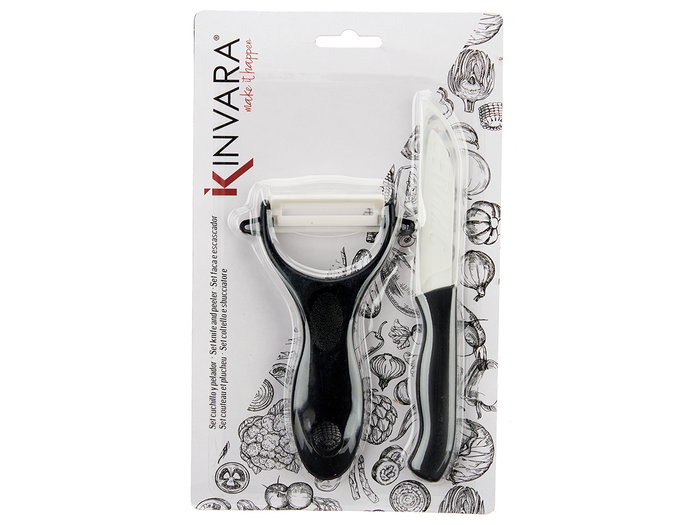 KINVARA Set de Pelador y Cuchillo Blanco-Negro