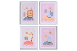 DKD Home Decor Cuadro Baby Animal Coche Lienzo PS Multicolor 2.5 x 40 x 30 cm (12 Unidades)