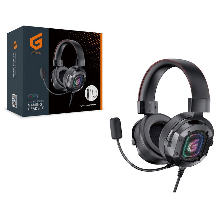 Conceptronic ATHAN03B Stereo Gaming Headset con LED RGB y Micrófono Integrado en Negro