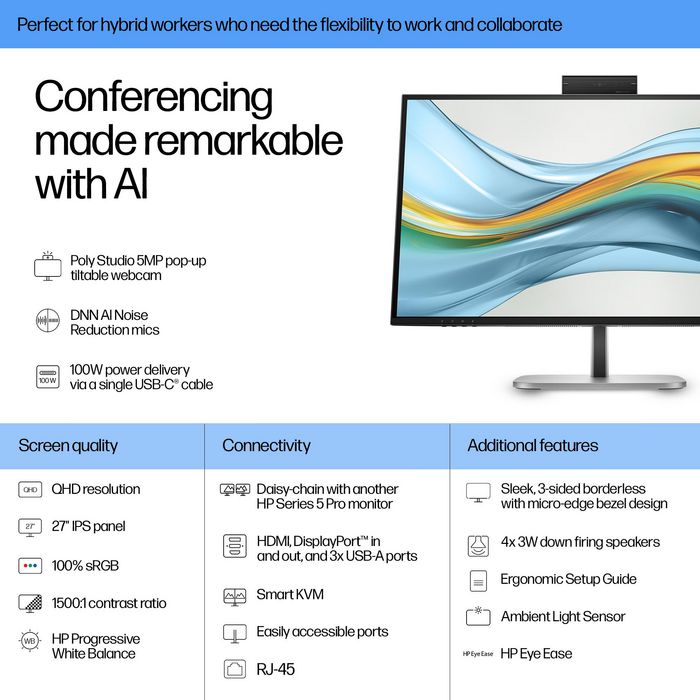 HP Monitor de videoconferencia Series 5 Pro QHD USB-C 27 pulgadas 527pm