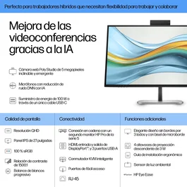 HP Series 5 Pro 527pm Monitor de Videoconferencia QHD USB-C 27 pulgadas Jet Black