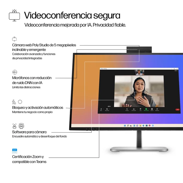 HP Series 5 Pro 527pm Monitor de Videoconferencia QHD USB-C de 27 pulgadas HP Series 5 Pro 527pm Monitor de Videoconferencia QHD USB-C de 27 pulgadas
