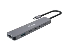 Equip 133500 Docking USB-C 6-en-1 para Portátil con Puerto HDMI 4K, 4x USB-C, USB-A y Carga PD 100W - Replicador de Puertos Alámbrico Gris