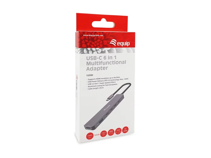 EQUIP Adaptador USB-C a HDMI, 4x USB-C y USB-A 4K 60Hz Gris EQUIP Adaptador USB-C a HDMI, 4x USB-C y USB-A 4K 60Hz Gris