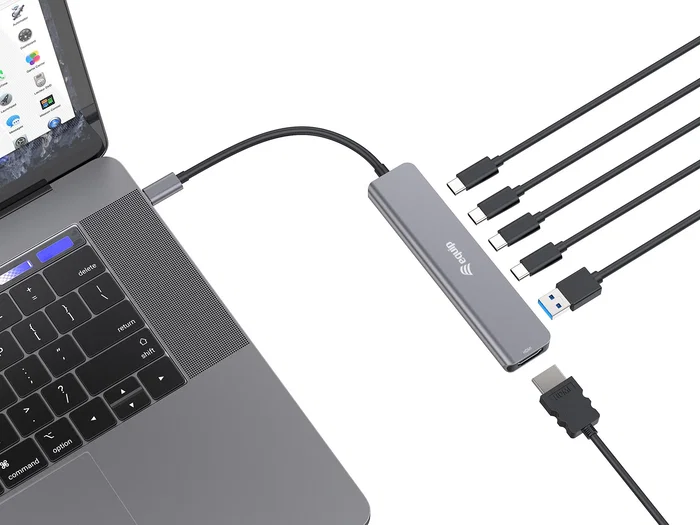 Equip 133500 Docking USB-C 6-en-1 para Portátil con Puerto HDMI 4K, 4x USB-C, USB-A y Carga PD 100W - Replicador de Puertos Alámbrico Gris