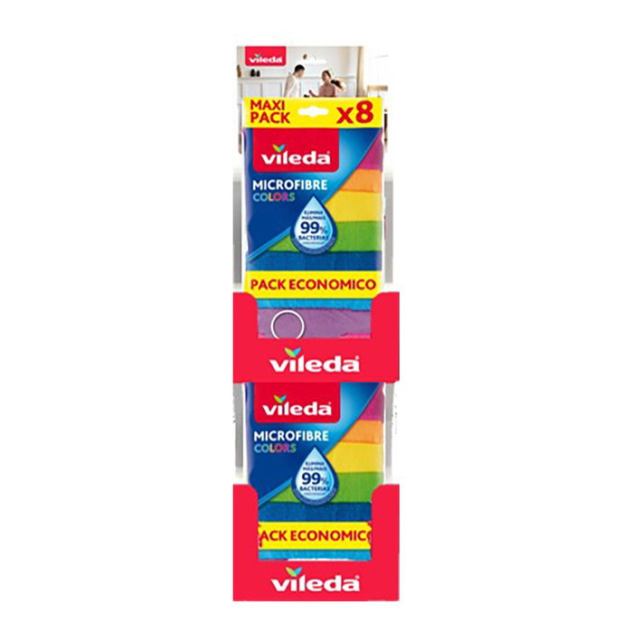 Vileda Expositor con 10 packs de 8 uds. de bayetas de microfibra colores Vileda Expositor con 10 packs de 8 uds. de bayetas de microfibra colores
