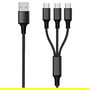 2GO Cable 3 en 1 USB de Carga y Datos con Conector USB B a Triple USB Tipo C, Forro de Nylon, 1.5 Metros, Negro