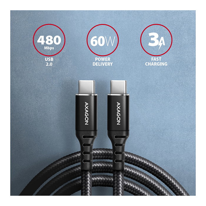 Axagon BUCM-CM10AB Cable USB-C a USB-C de 1 m Negro Axagon BUCM-CM10AB Cable USB-C a USB-C de 1 m Negro