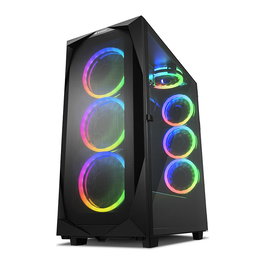 Sharkoon Caja para PC REV300 con Ventana RGB, 2x USB 3.0, sin Fuente, Color Negro