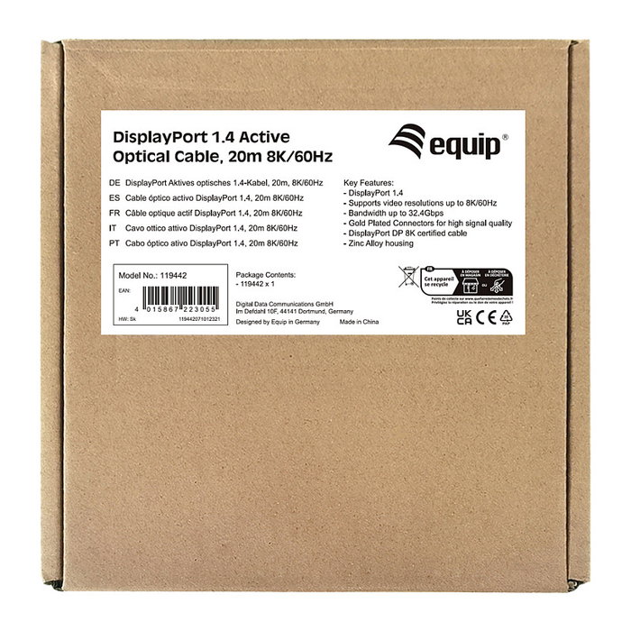 Equip Cable DisplayPort 1.4 Óptico Activo 20m 8K/60Hz Macho-Macho