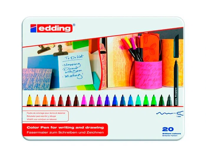 Edding Rotuladores de punta fibra 1200, 20 colores surtidos con regalo Edding Rotuladores de punta fibra 1200, 20 colores surtidos con regalo