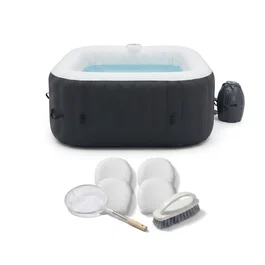 Sunspa Kit Spa Inflable Cuadrado para 6 Personas con Reposacabezas, Filtro, Red, Cepillo, Esterilla y Cubierta - AUC3700684100597