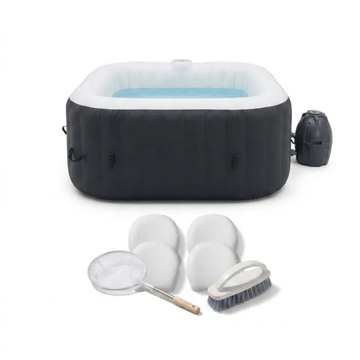 Sunspa Kit Spa Inflable Cuadrado para 6 Personas con Reposacabezas, Filtro, Red, Cepillo, Esterilla y Cubierta - AUC3700684100597