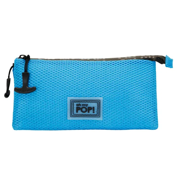 Oh My Pop Estuche Portatodo Triple Mesh Cyan Neon Azul con Tres Compartimentos 11x23x7 cm