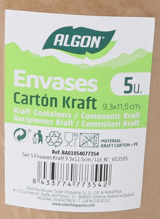 Algon Set 5 Envases Kraft 9.3 cm x 11.5 cm (24 Unidades)