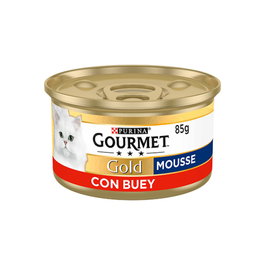Purina Gourmet Gold Mousse de Buey para Gato, Lata, 24 Unidades x 85 gr