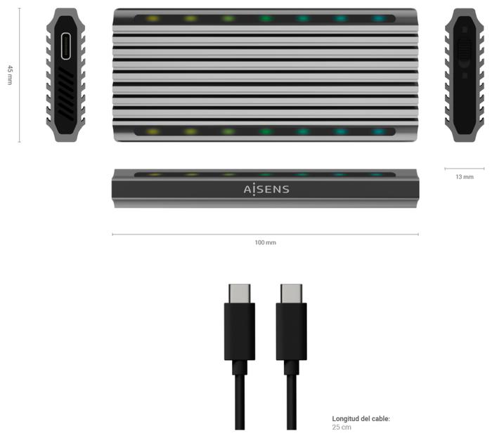 Aisens Caja Externa M.2 RGB Gaming ASM2-RGB011GR SATA/NVMe USB 3.2 Gen 2 Gris Aisens Caja Externa M.2 RGB Gaming ASM2-RGB011GR SATA/NVMe USB 3.2 Gen 2 Gris