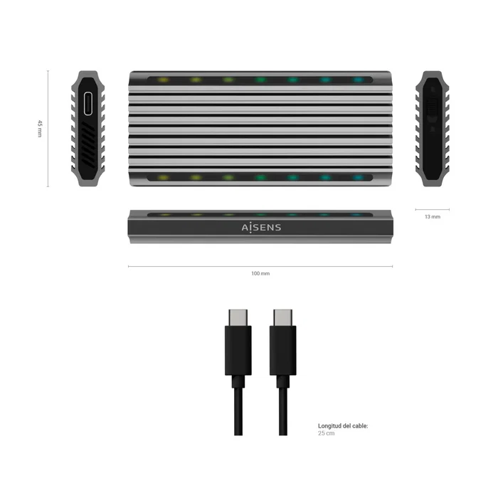Aisens Caja Externa M.2 RGB Gaming ASM2-RGB011GR Gris SATA/NVMe USB 3.2 Gen 2 Aisens Caja Externa M.2 RGB Gaming ASM2-RGB011GR Gris SATA/NVMe USB 3.2 Gen 2