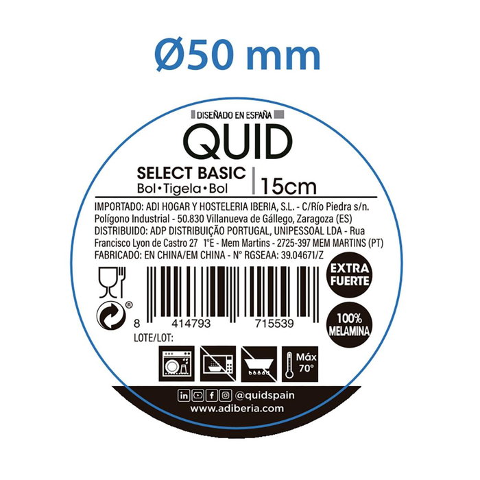 Quid Bol Melamina Select Basic Blanco 15 cm (24 Unidades) inevitablemente resistente