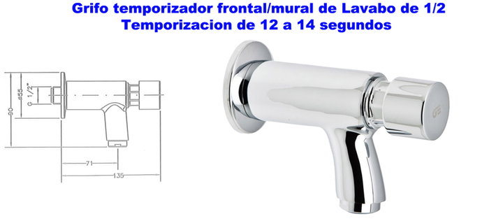 Genebre Grifo Temporizador Frontal Lavabo Mural 1/2 1166 04