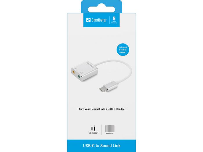 SANDBERG USB-C to Sound Link Tarjeta de Sonido Stereo SANDBERG USB-C to Sound Link Tarjeta de Sonido Stereo