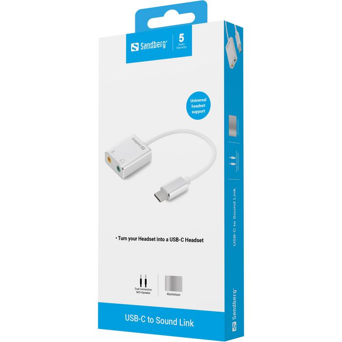 SANDBERG USB-C to Sound Link Tarjeta de Sonido Stereo SANDBERG USB-C to Sound Link Tarjeta de Sonido Stereo