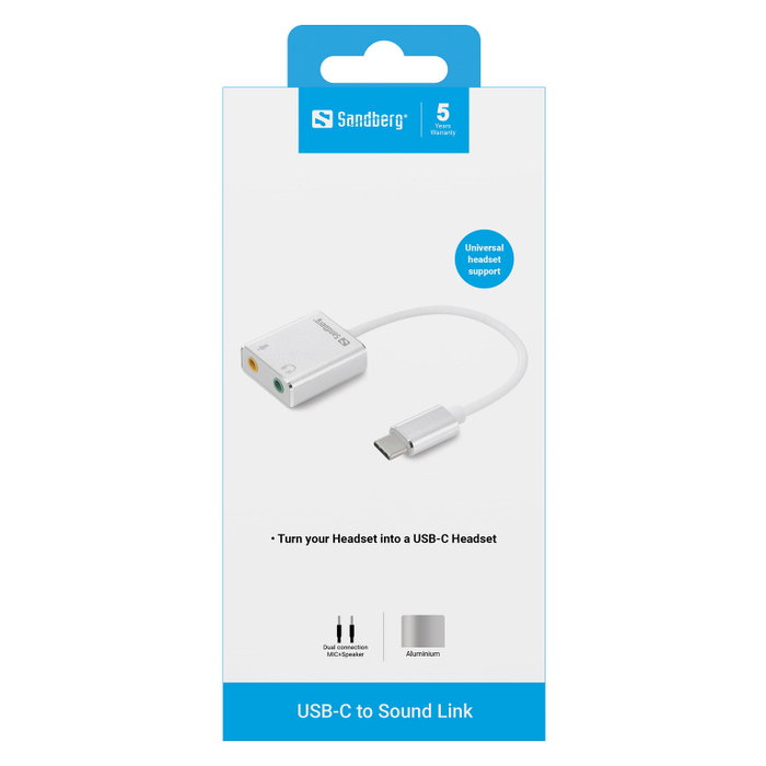 SANDBERG USB-C to Sound Link Tarjeta de Sonido Stereo SANDBERG USB-C to Sound Link Tarjeta de Sonido Stereo