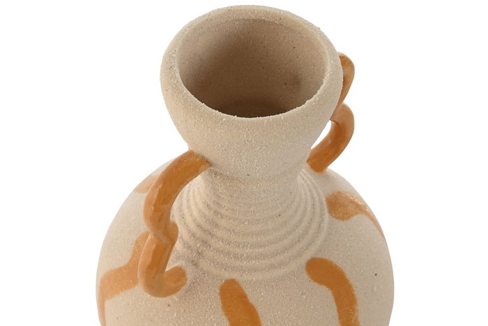 DKD Home Decor Jarrón de Porcelana con Asas Mostaza y Crema DKD Home Decor Jarrón de Porcelana con Asas Mostaza y Crema