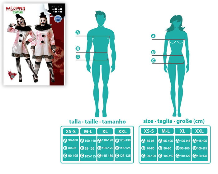 Disfraz Payasa Sangrienta Mujer Vestido Blanco Halloween Talla XS-S