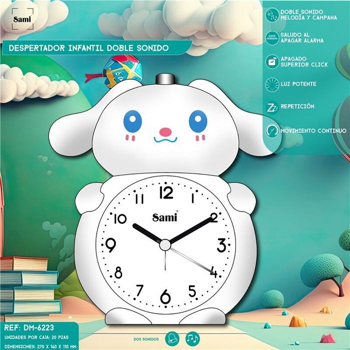 SAMI Despertador infantil Sami muñeco perro con melodía y luz, juguete para niños