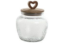 DKD Home Decor Bote de Cristal y Acacia Corazón 1,3L