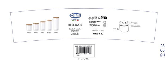 Beclassic Tarro Hermético 0.6L (10.8x9cm) Transparente (12 Unidades) Beclassic Tarro Hermético 0.6L (10.8x9cm) Transparente (12 Unidades)