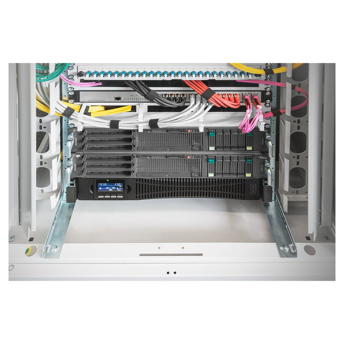 Digitus Sistema SAI en Línea 3000VA / 3000W, Doble Conversión, 9 Salidas, Montaje Rack 2HE 19", LCD, AVR - USV 3000VA 2HE 19" 3000W Online