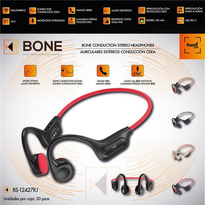 SAMI Auriculares con Tecnología de Conducción Ósea Sami Bone, 140 mAh, con Micro NE