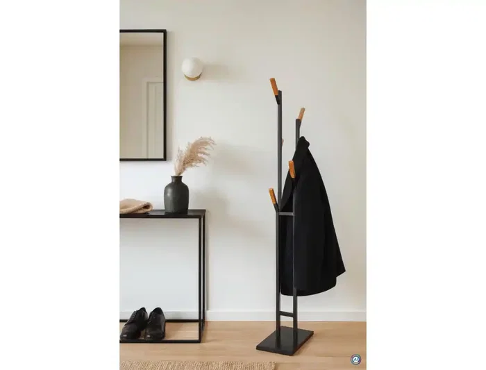 Maul Perchero de Pie Metalico y Madera 6 Colgadores Negro 1840x480x230 mm
