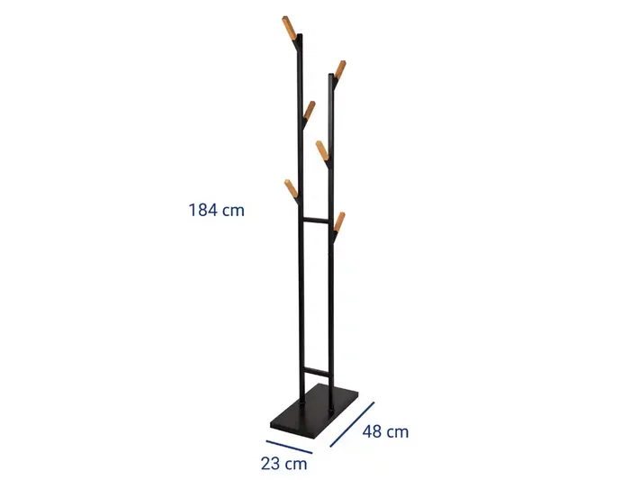 Maul Perchero de Pie Metalico y Madera 6 Colgadores Negro 1840x480x230 mm